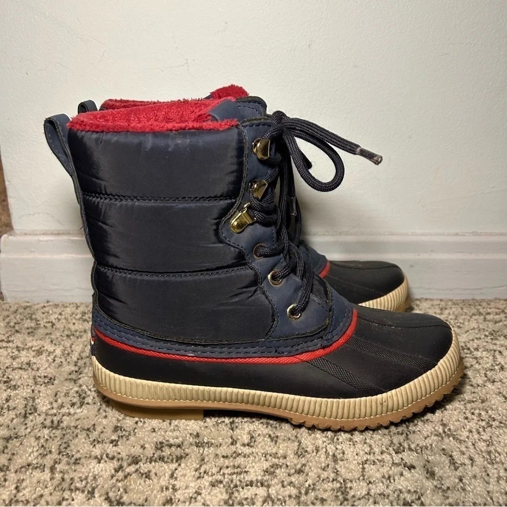 Tommy Hilfiger Mica Brogue Navy Blue & Red Ankle Lace Up Winter Boots Size 6